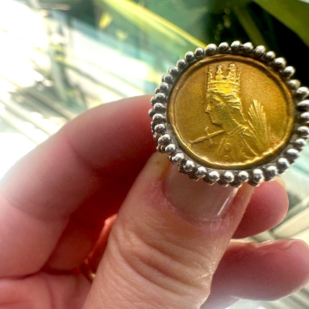 Gorgeous 18k buttery Yellow Gold and Silver signet ring. Hand made in Italy!